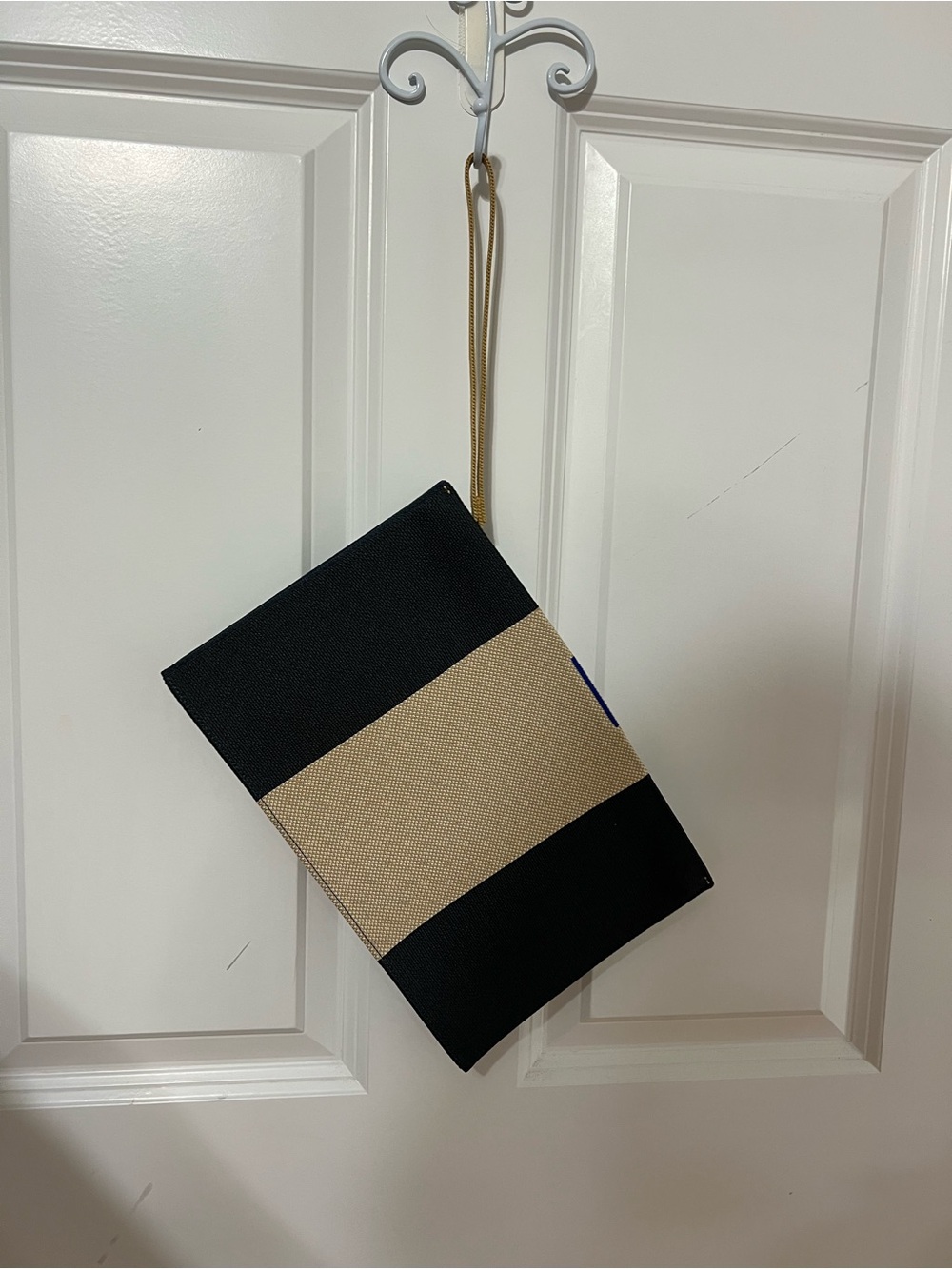 Rothy's Black and Beige Striped Wristlet Pouch